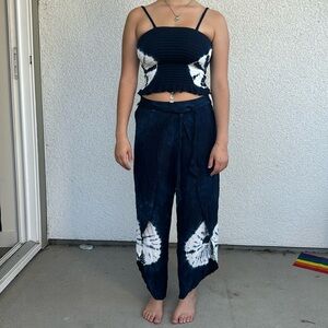 Dark blue tie dye 2 piece pants set